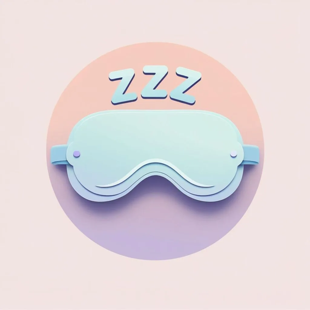 Flat icon illustration of a sleeping mask with Zzz above it, pastel tones, clean flat style, circular background.